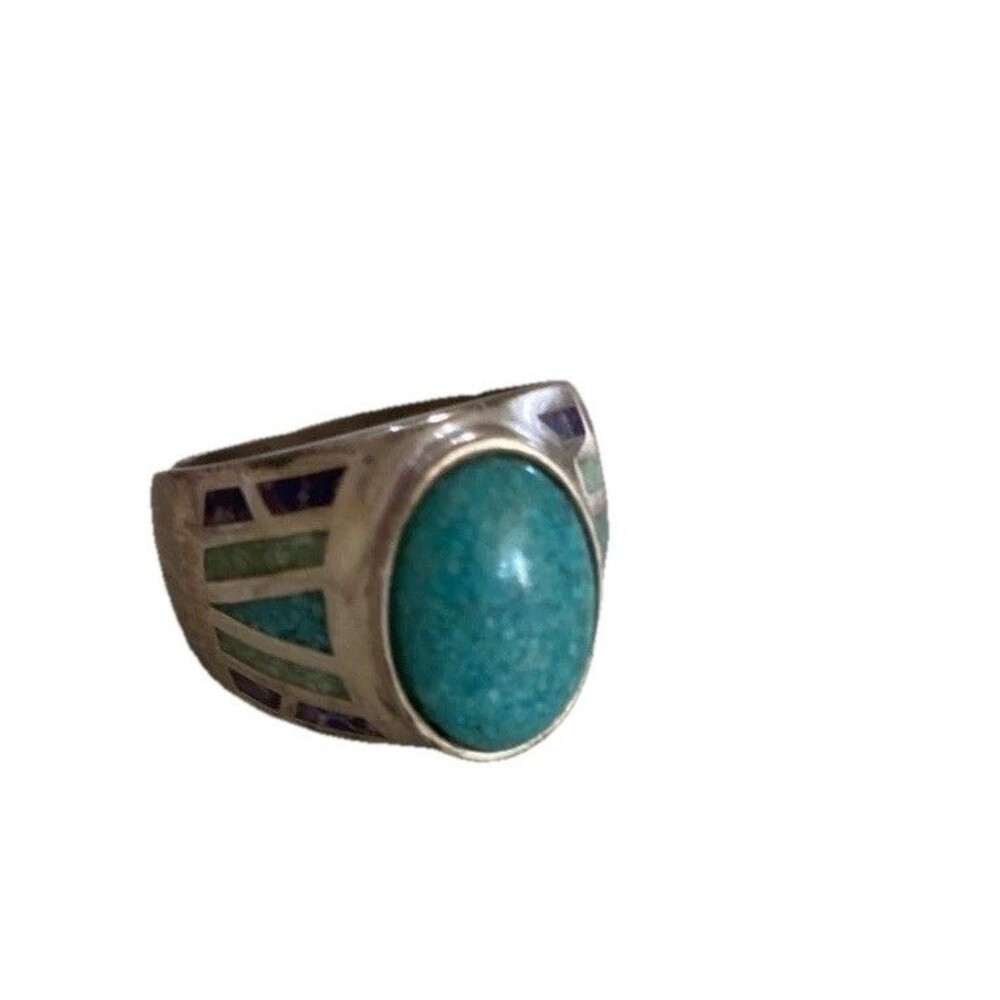 Vintage CCO Coleman Signed Sterling Silver .925 Turquoise Multi Color Ring Sz 9